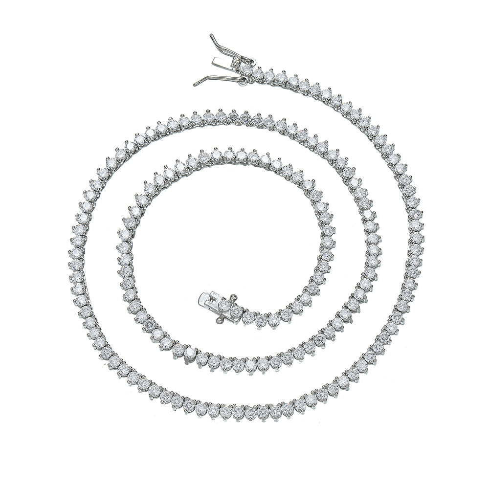 Collar Tennis Circones 2mm 3 Puntas Plateado