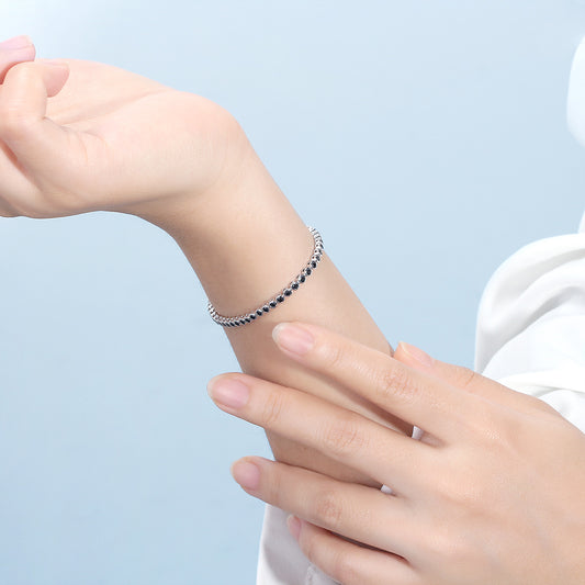 Pulsera Tennis Bezel 2mm Plata 925 Negro - Ámbar Joyas