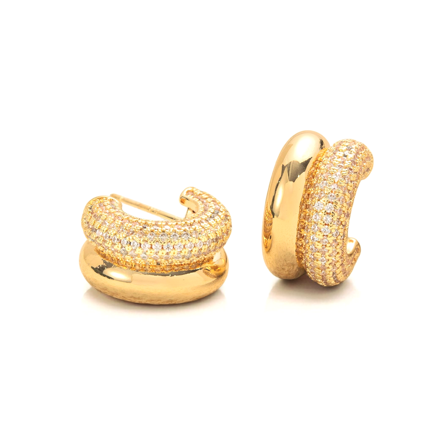 Aros Doble Hoop Pavé - Baño de Oro 18K