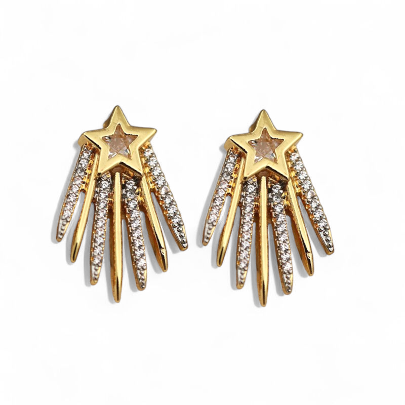 Aros Estrella Fugaz Bicolor – Baño de Oro 18k y Rodio con Circones