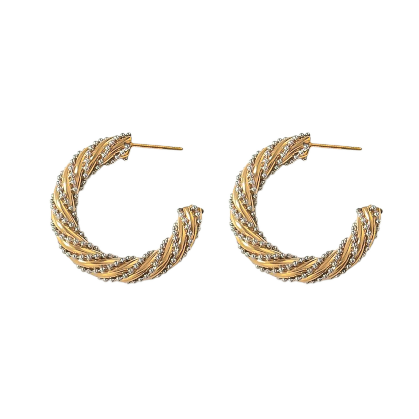 Aros Argolla Trenzada Bicolor 3 cm – Acero Inoxidable con Baño de Oro 18k