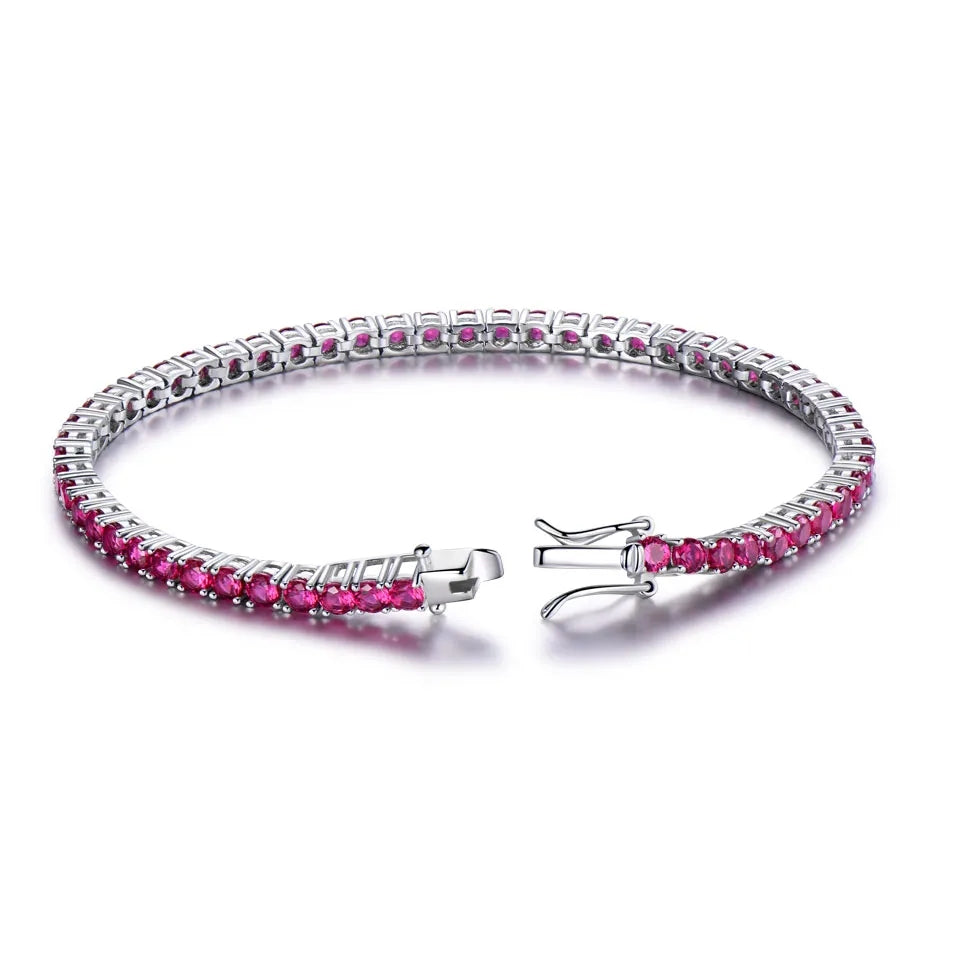 PULSERA TENNIS ROSADA PLATA 925 - Ámbar Joyas