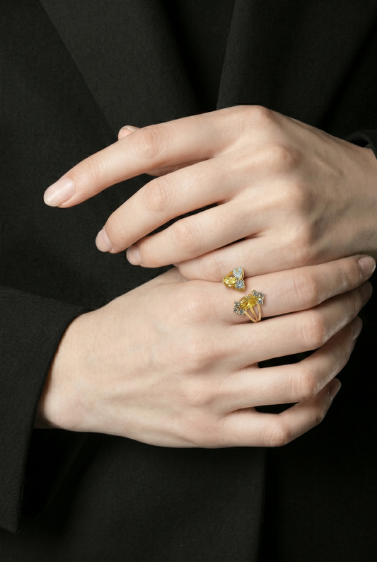 Anillo Ajustable Circonitas Amarillas - Oro 18k