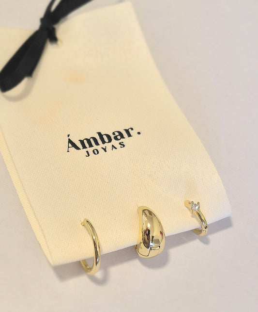 Pack de Aros Argollas Doradas 3 Estilos