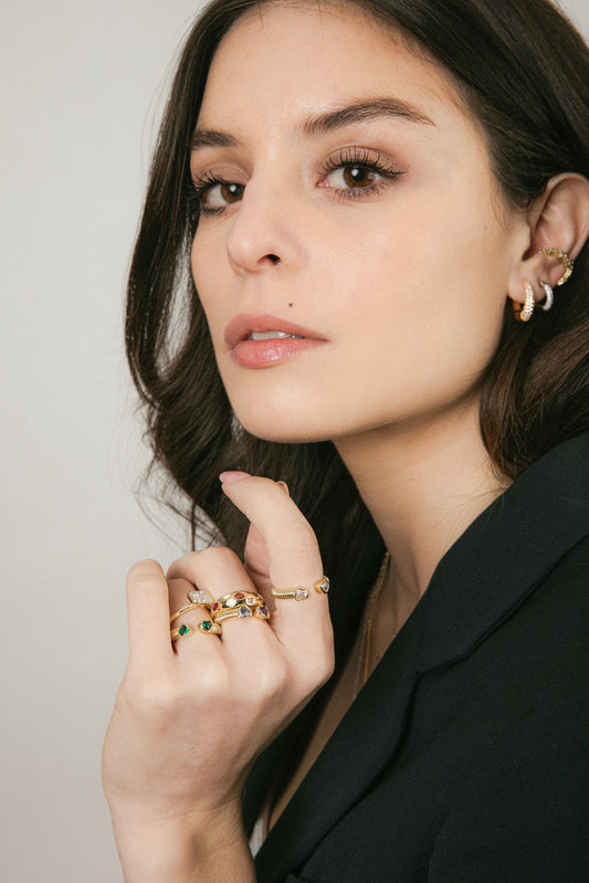 Anillo Corazones Bisel Verde