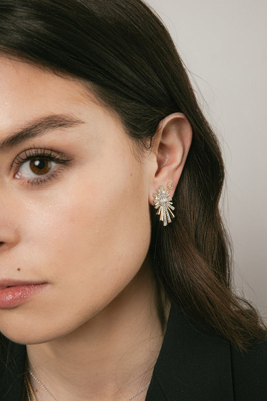 Aros Sparks Bicolor en Baño de Oro 18k con Zirconitas