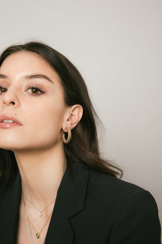 Aros Argolla Trenzada Bicolor 3 cm – Acero Inoxidable con Baño de Oro 18k