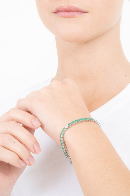Pulsera Tennis Esmeraldas Naturales Ovaladas Pavé – Plata 925