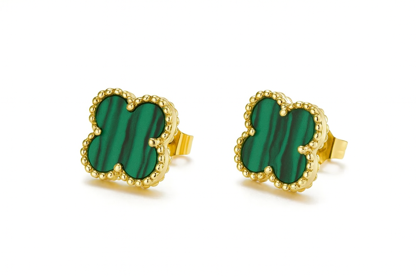 Aros Sweet Clovers Malaquita Trébol - Baño Oro 18k