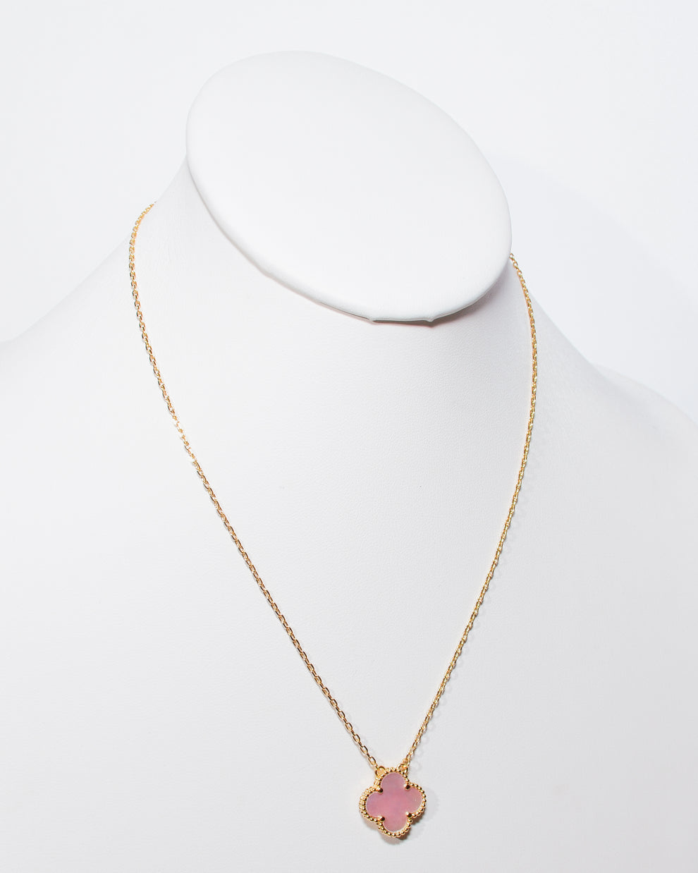 Cadena Clover Nacar Trébol Rosado - Baño de Oro 18k