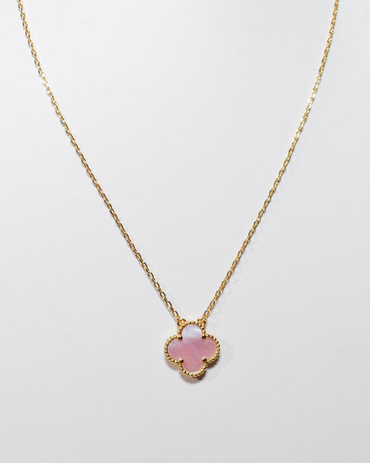 Cadena Clover Nacar Trébol Rosado - Baño de Oro 18k