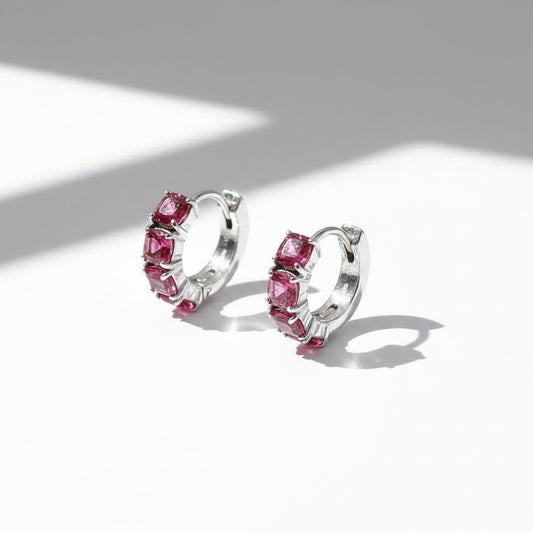Argollas Circonitas Rosadas 12mm – Baño de Rodio