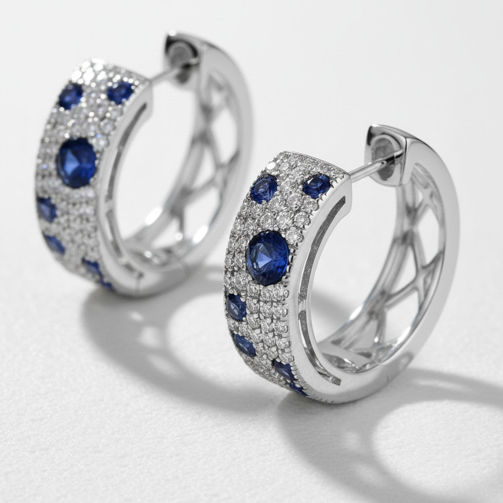 Argollas Circonitas Azul y Blanco – Baño de Rodio
