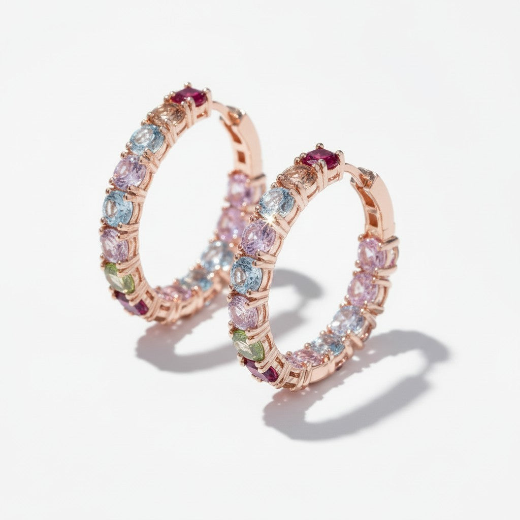 Argollas Multicolor 3cm – Baño de Oro Rosado