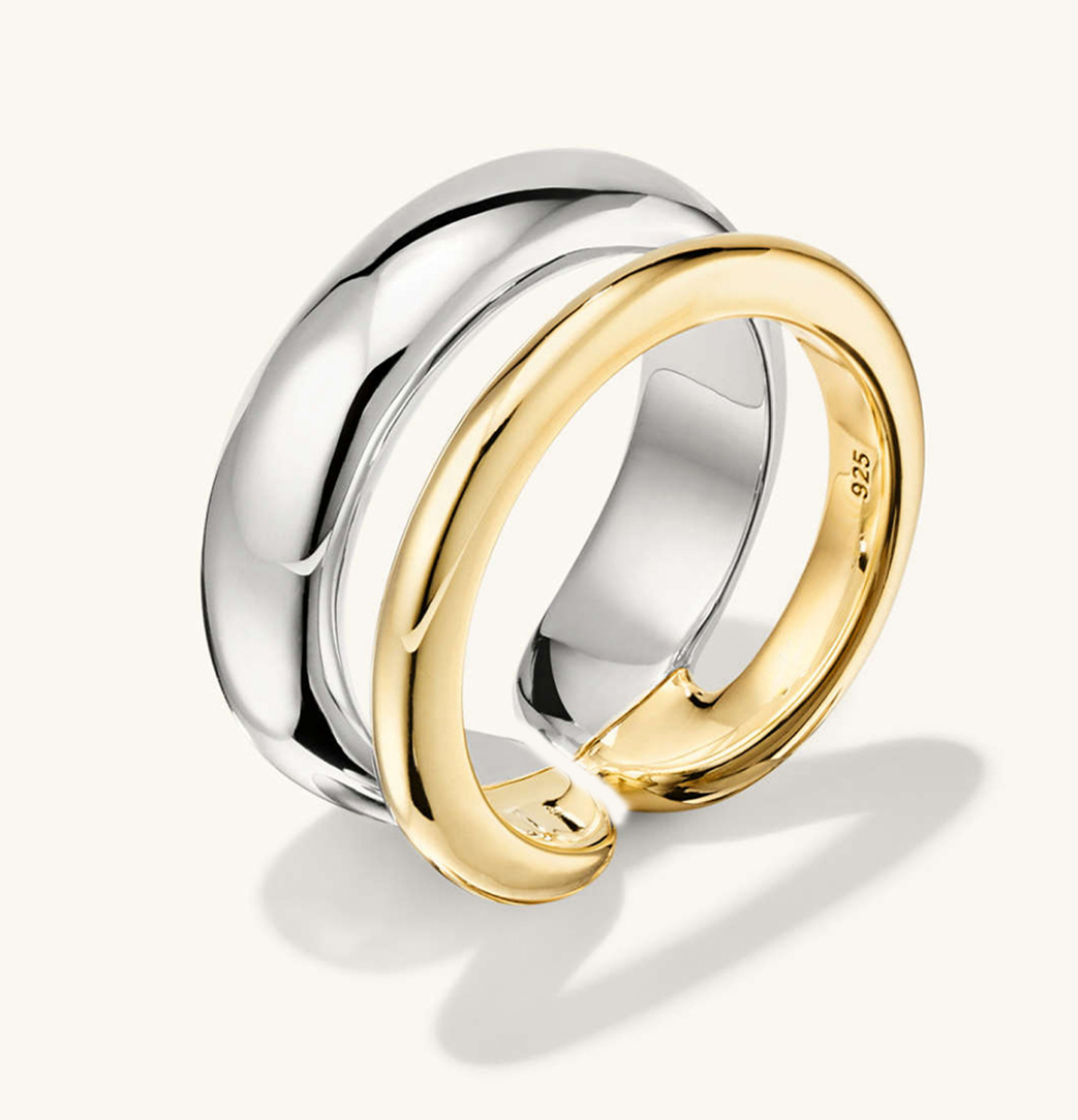 Anillo Ajustable Dos Colores Plata 925 - Rodio y Oro 18k