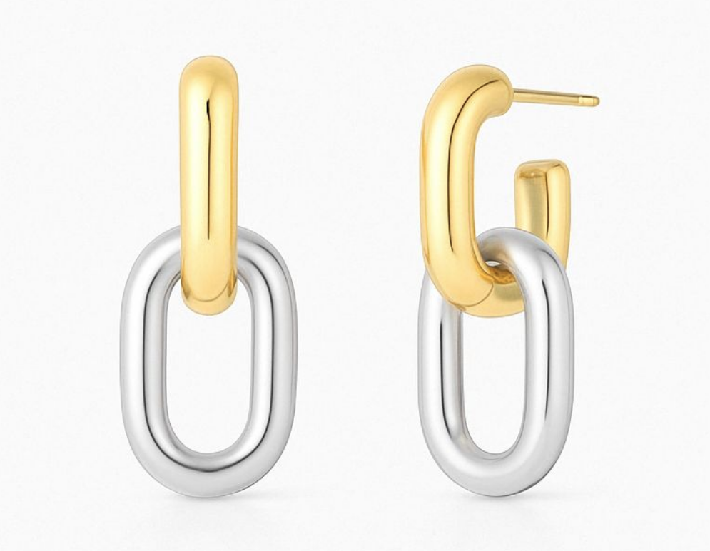 Aros Eslabones Dos Tonos Plata 925 – Oro 18k/Rodio