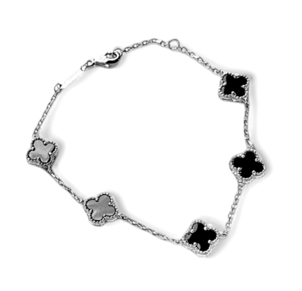 Pulsera Sweet Clovers Onix Trébol Plata 925