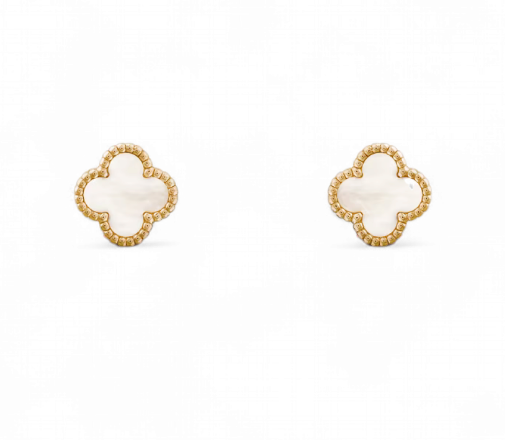 Aros Sweet Clovers Nácar Trébol - Baño Oro 18k