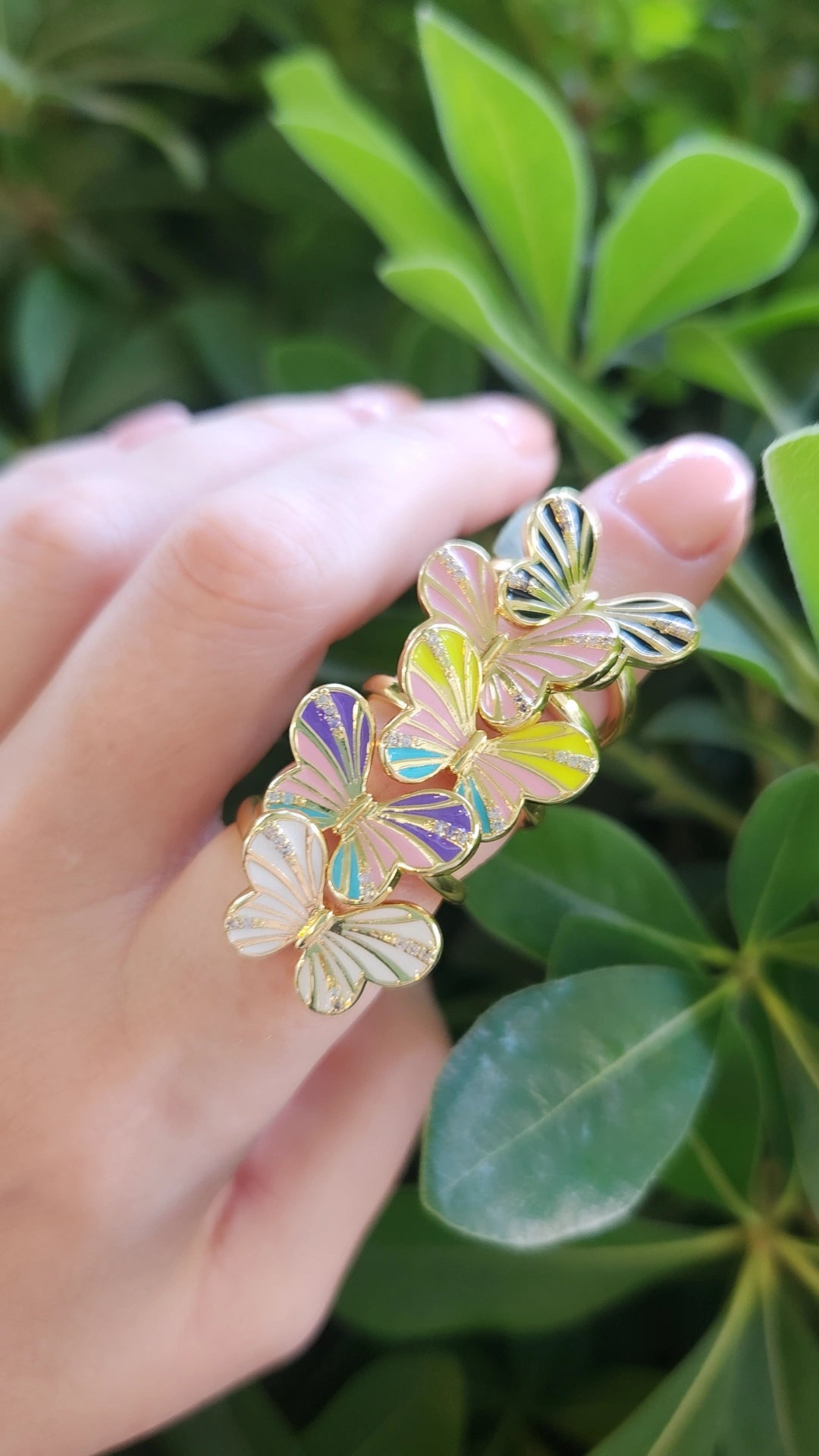 Anillo Ajustable Mariposa Esmaltada Blanco