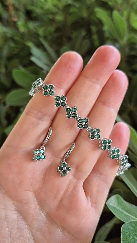 Aros Mini Clovers Mini Verde Plateado