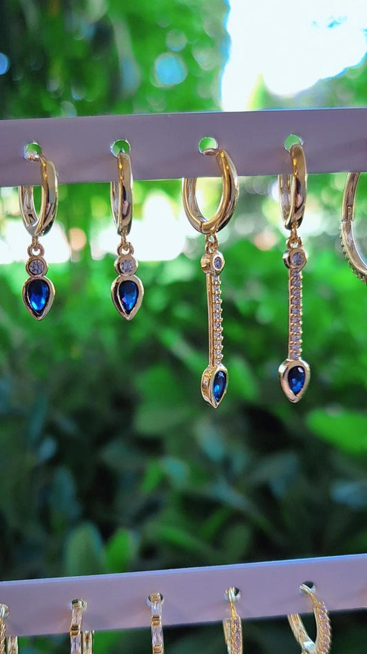 Argollas Gota Colgante Azul