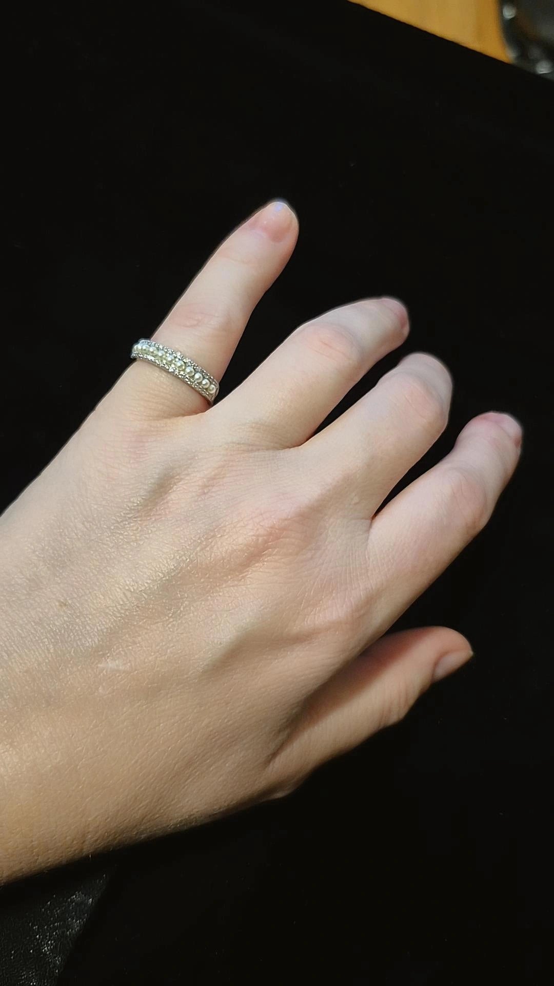 Anillo Cintillo Ajustable Perlas - Baño de Rodio