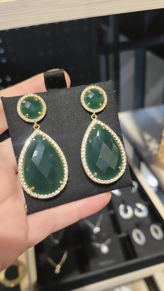 Aros Gota Verde - Baño de Oro 18k