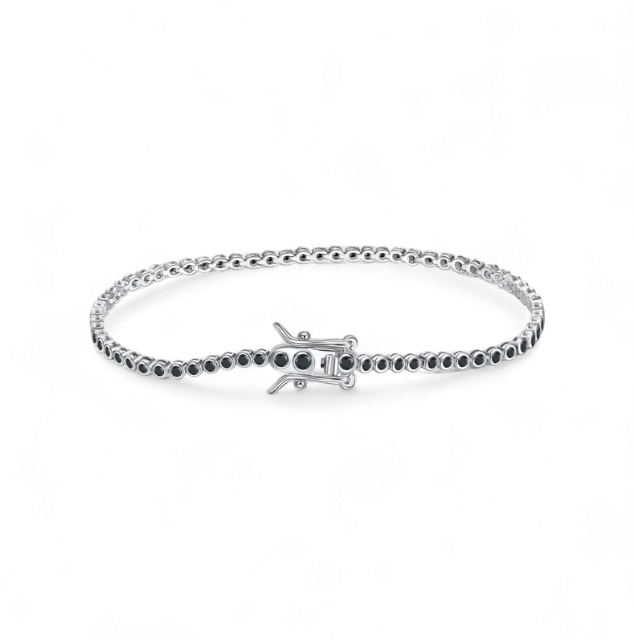 Pulsera Tennis Bezel 1.5mm Plata 925 Negro - Ámbar Joyas