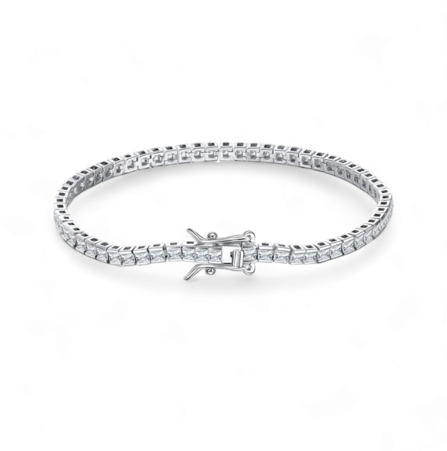 Pulsera Tennis Cuadrada 2mm Plata 925 - Ámbar Joyas