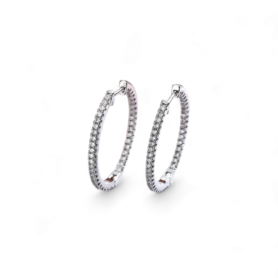 Argollas Pave 3cm Plateado - Ámbar Joyas