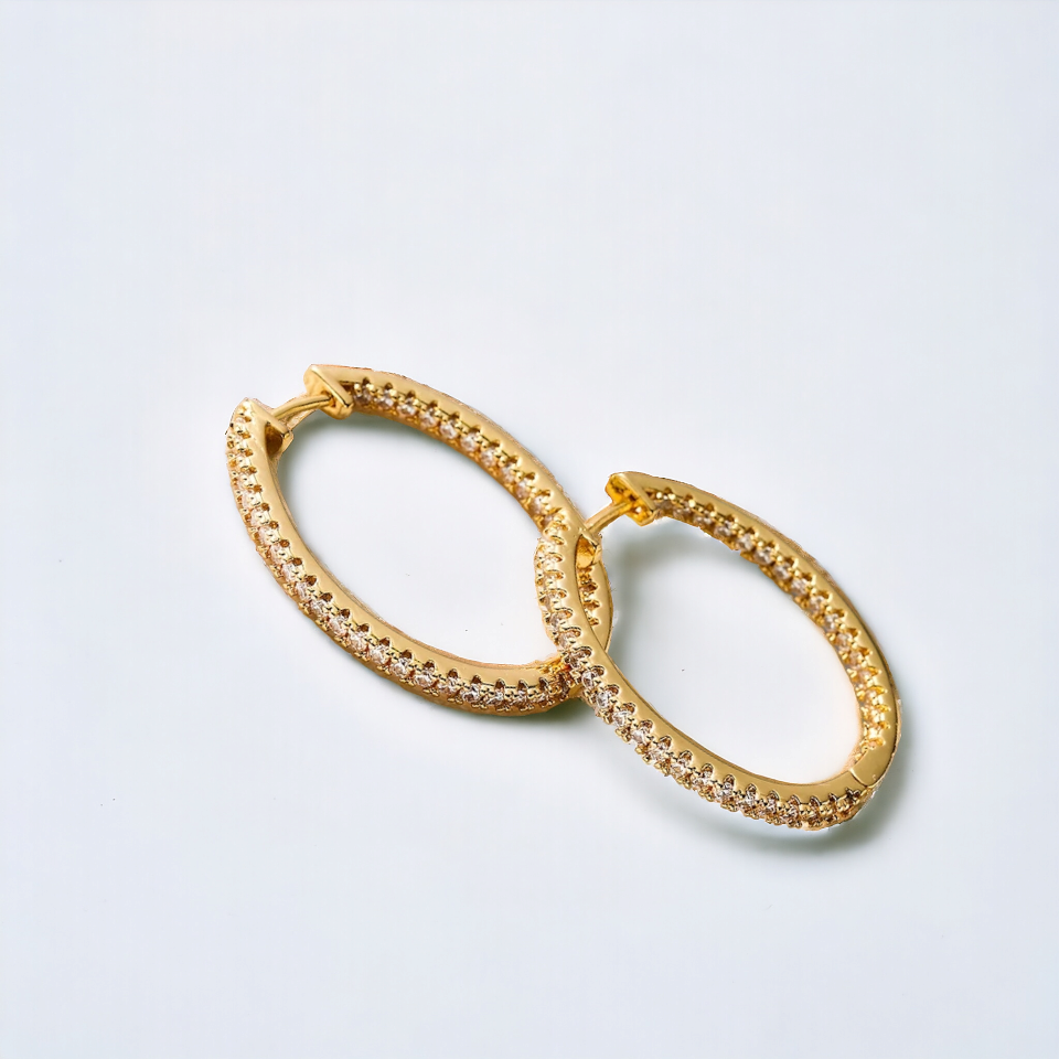 Argollas Pave 3cm Dorado - Ámbar Joyas