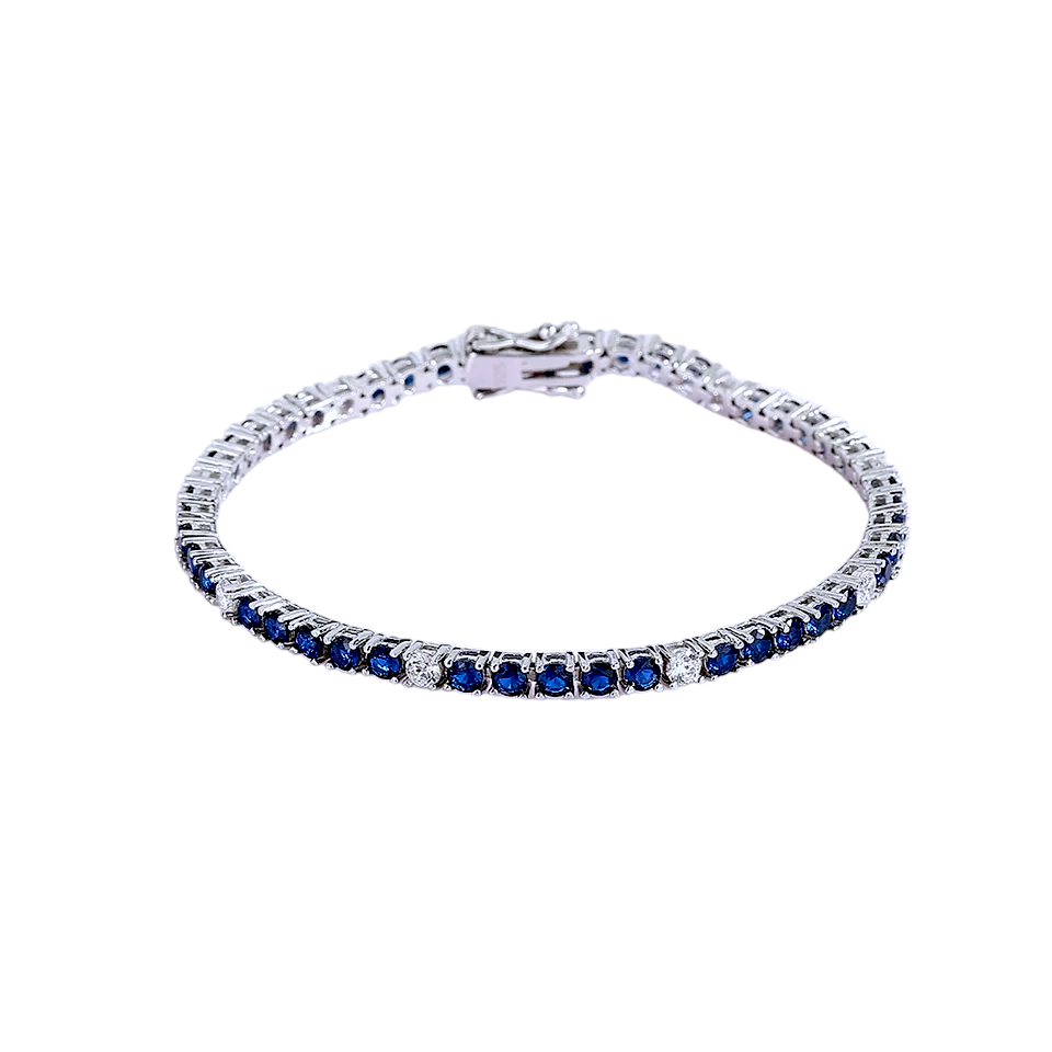 Pulsera Tennis Azul/Blanco Plata 925