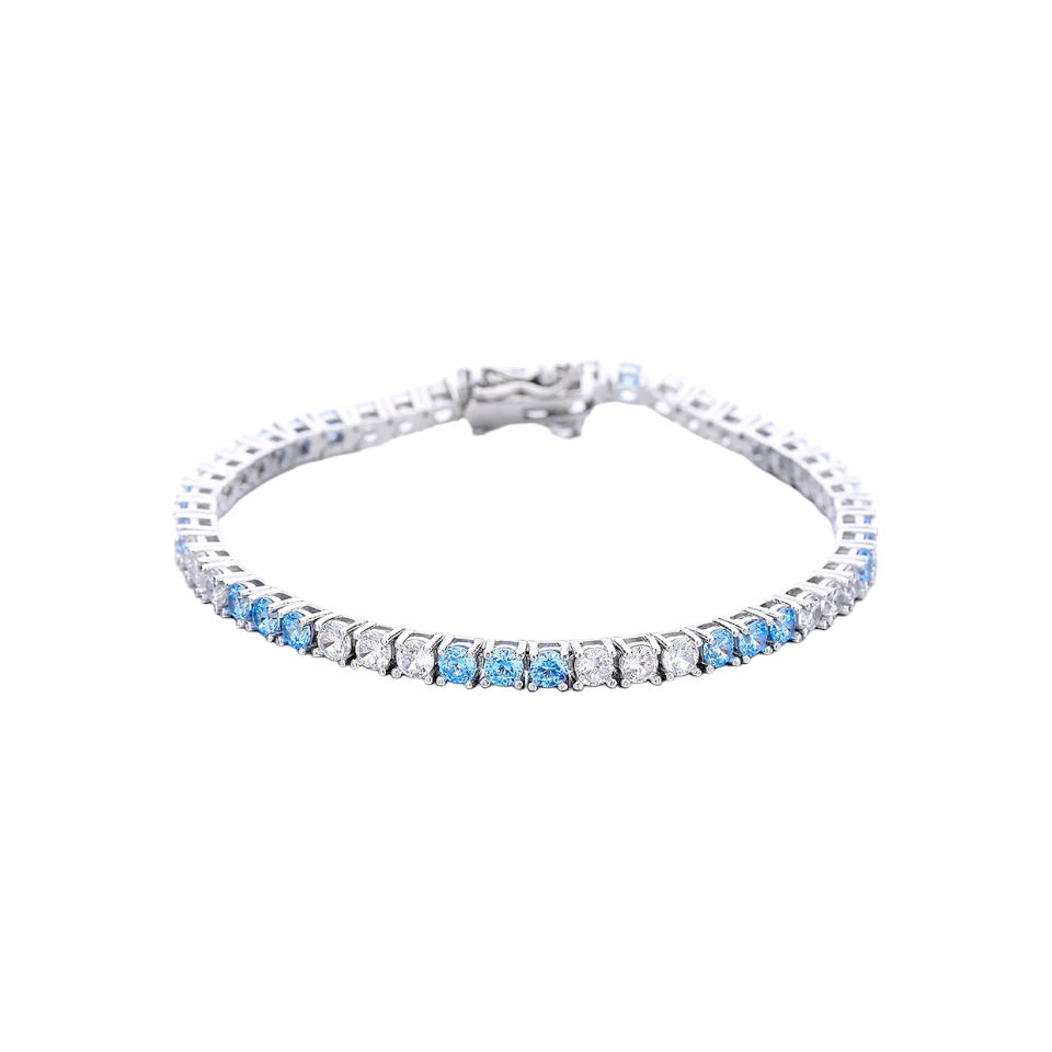 Pulsera Tennis Celeste Blanco Plata 925