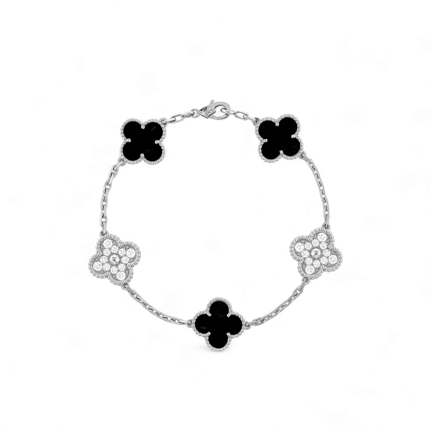 Pulsera Clovers Onix Natural con Circones Plateado - Ámbar Joyas