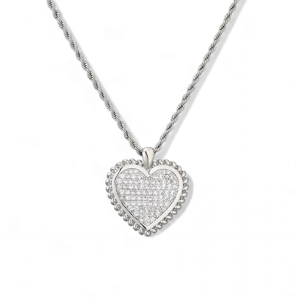 Cadena Corazón Circones Plateado