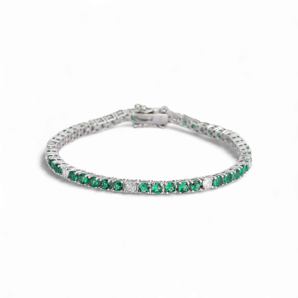 Pulsera Tennis Verde Plata 925