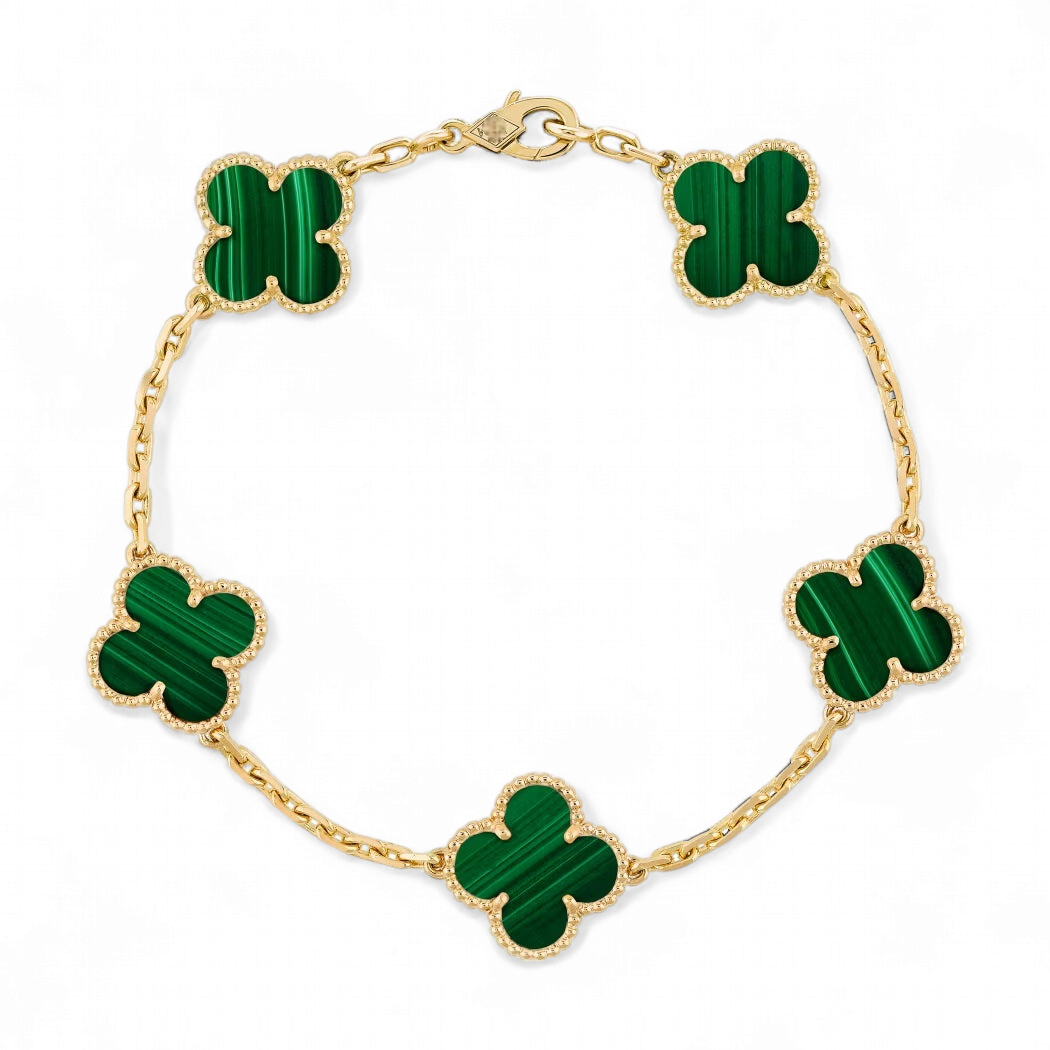 Pulsera Clovers Malaquitas - Baño Oro 18k