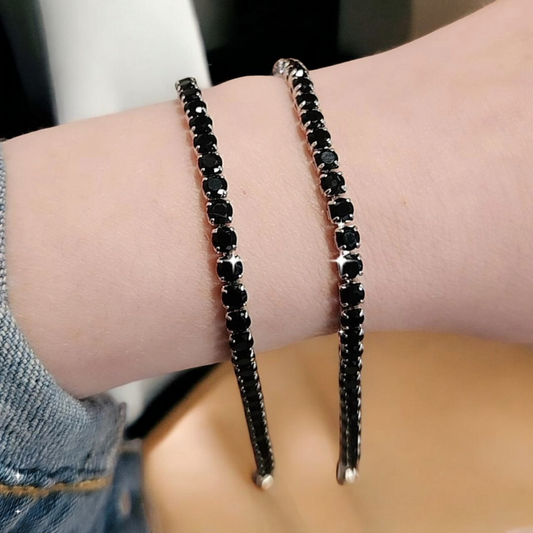 Pulsera Tennis 4mm Negro - Baño Oro