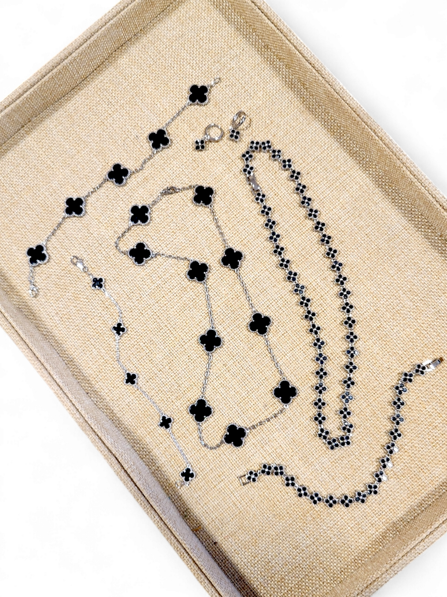 Cadena Clovers Onix Trébol - Plata 925