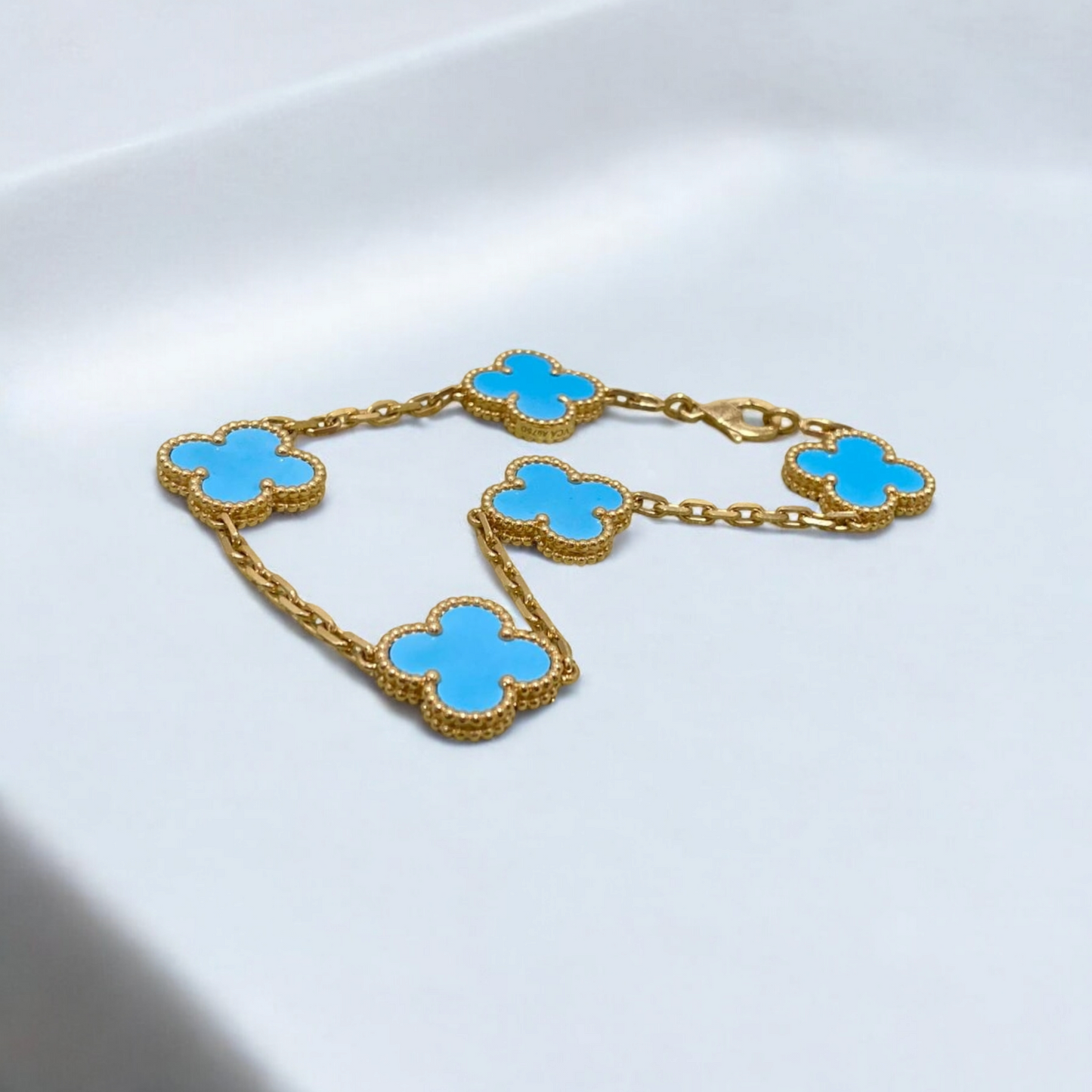 Pulsera Clover Trébol Turquesa Dorado