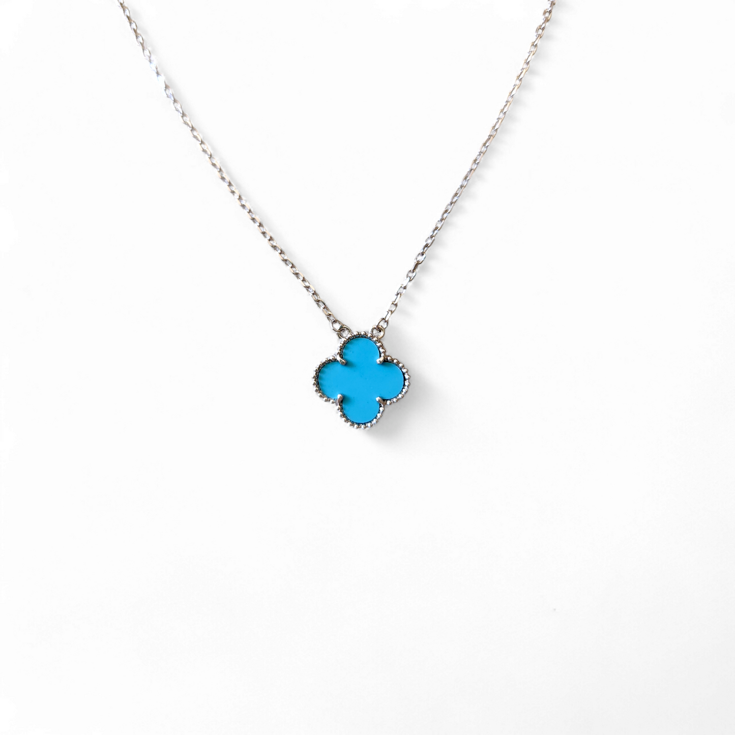 Cadena Clover Turquesa Trébol Plateado