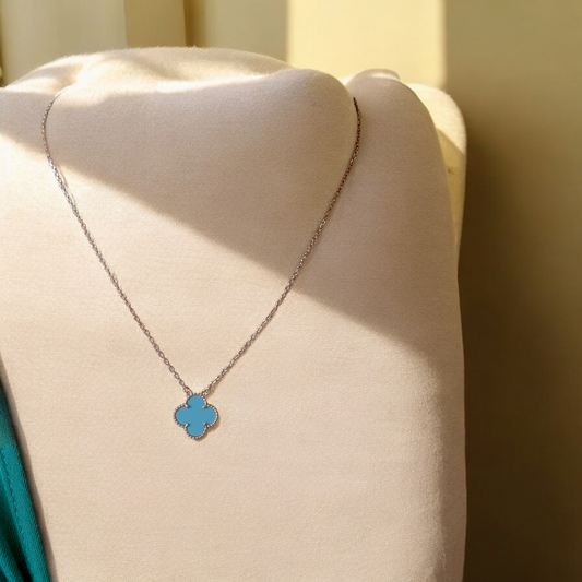 Cadena Clover Turquesa Trébol Plateado