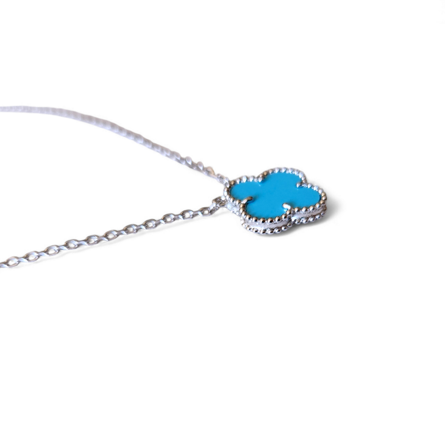 Cadena Clover Turquesa Trébol Plateado
