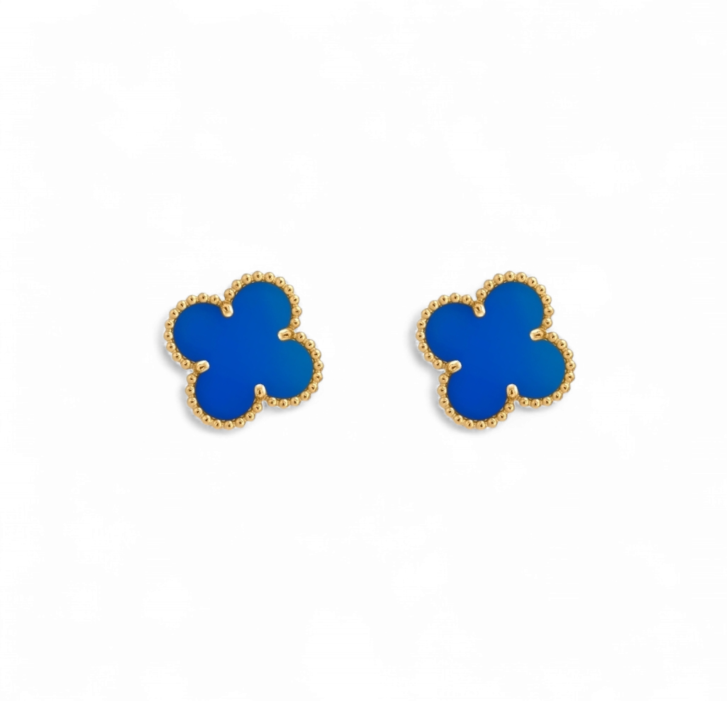 Aros Clovers Agata Azul - Baño Oro 18k
