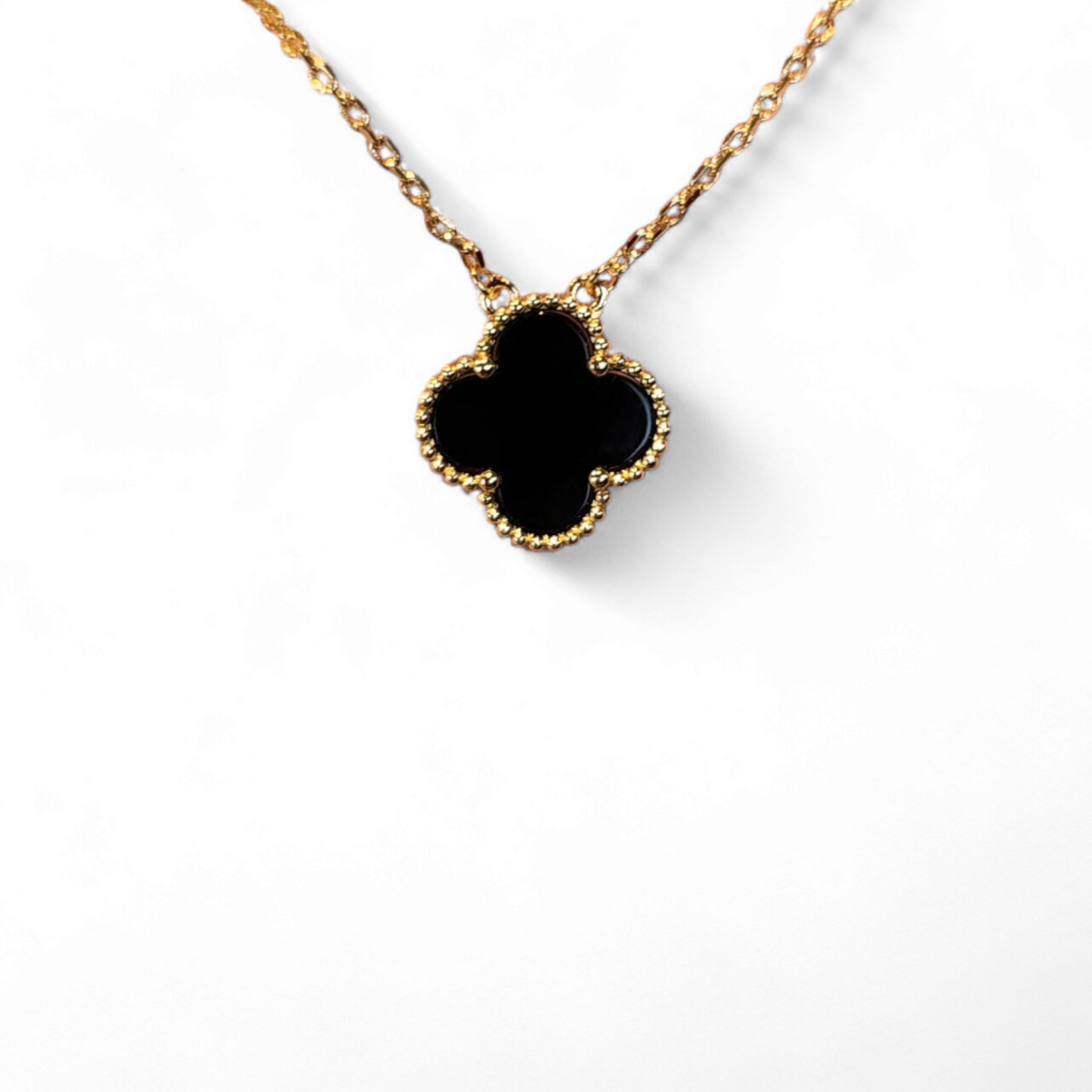 Cadena Clover Onix Trébol - Baño Oro 18k