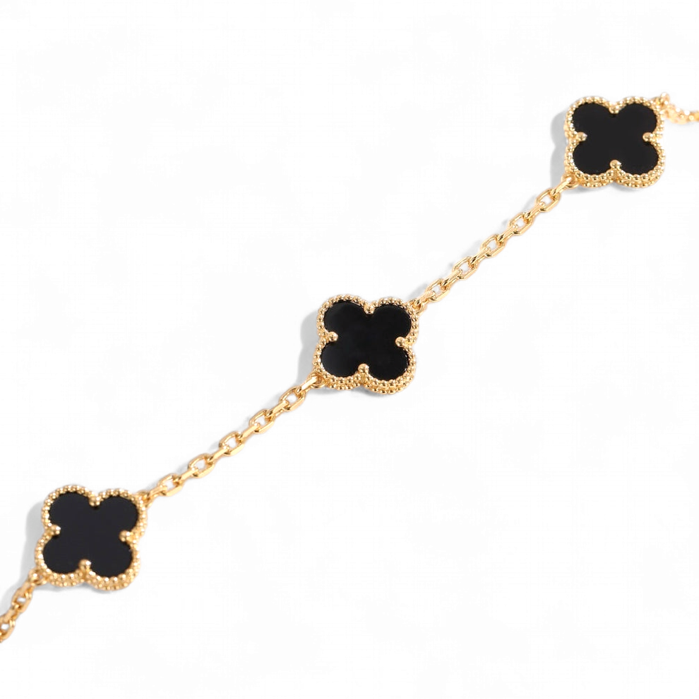 Pulsera Onix Trébol Oro 18k