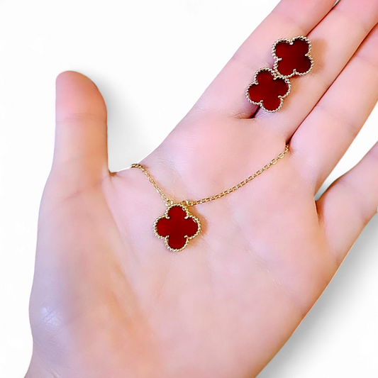 Cadena Clover Cornalina - Baño de Oro 18k