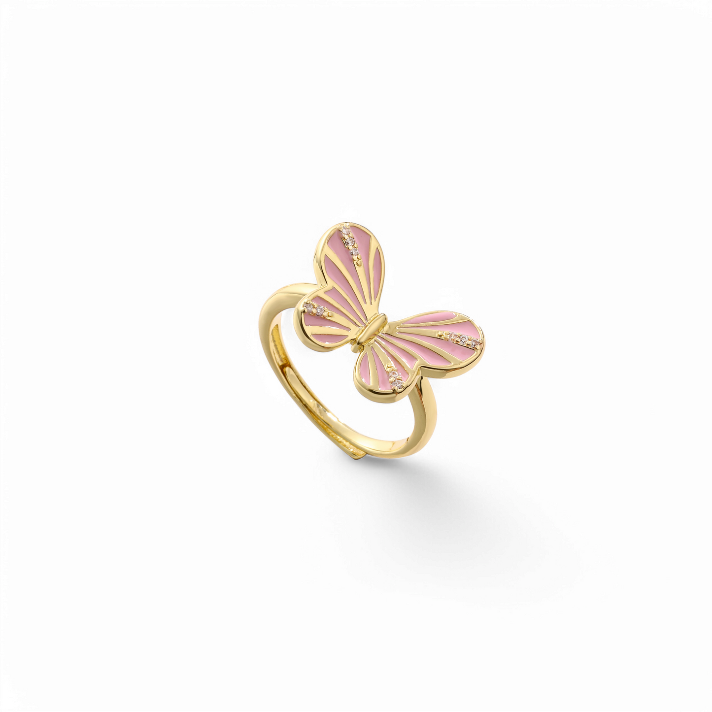Anillo Ajustable Mariposa Esmaltada Rosado