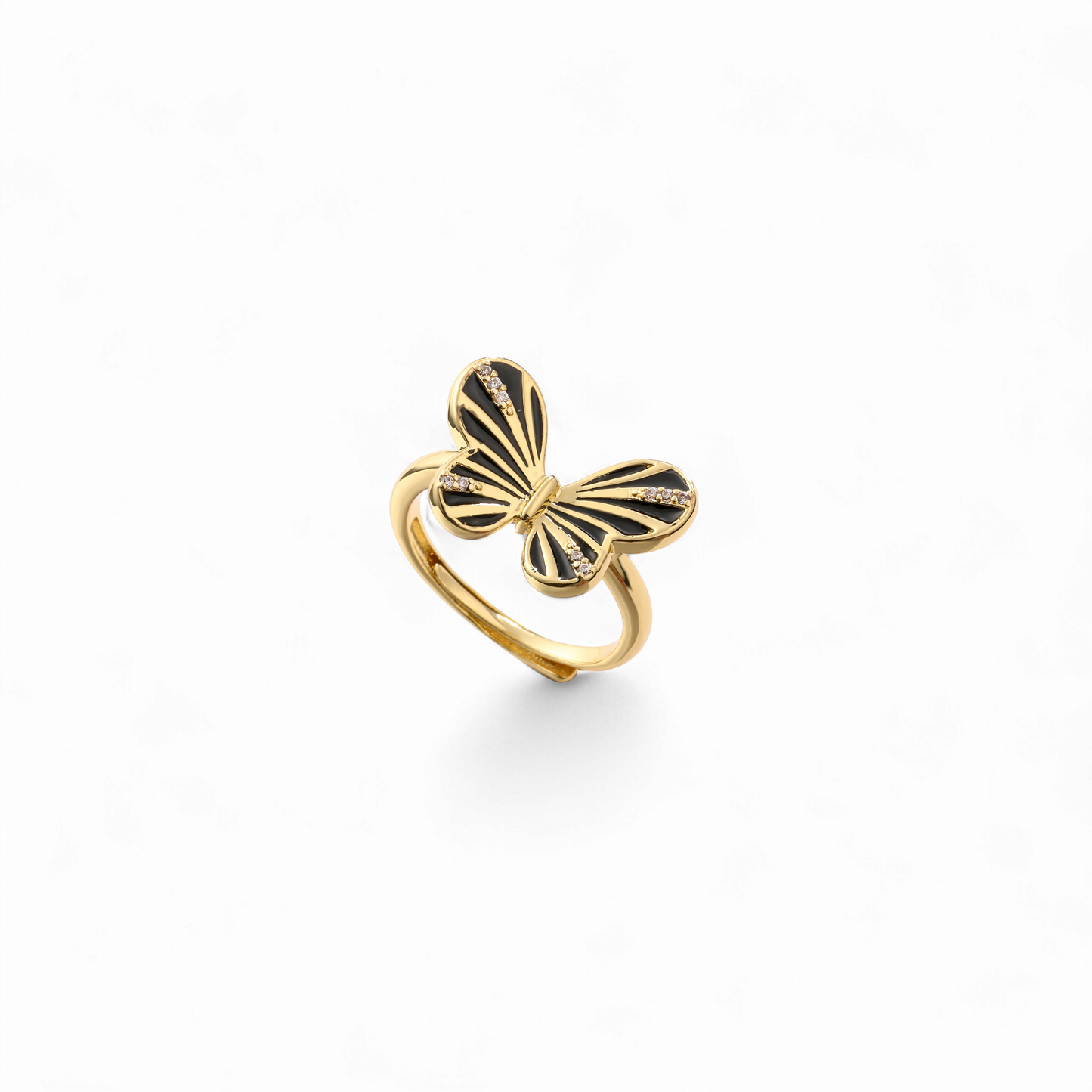 Anillo Ajustable Mariposa Esmaltada Negro