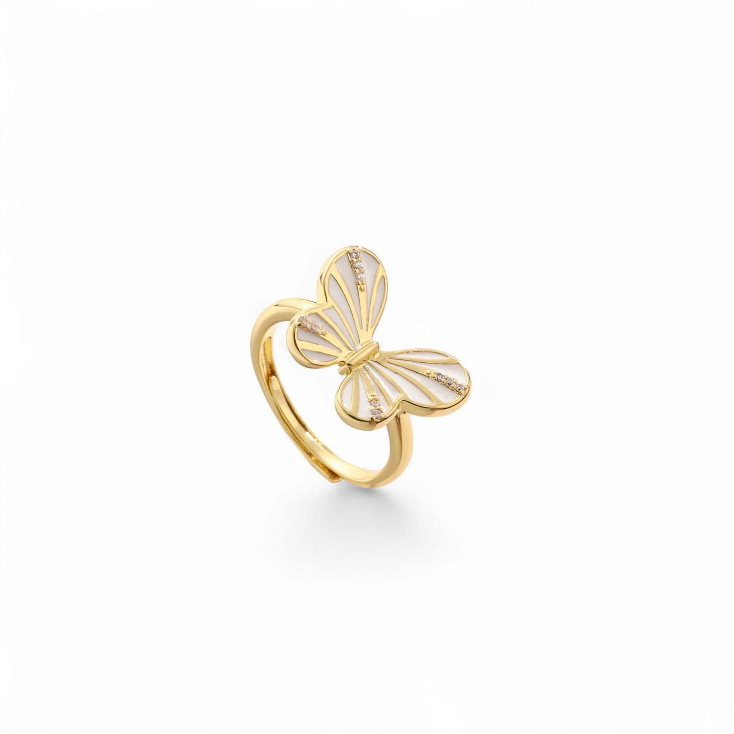 Anillo Ajustable Mariposa Esmaltada Blanco